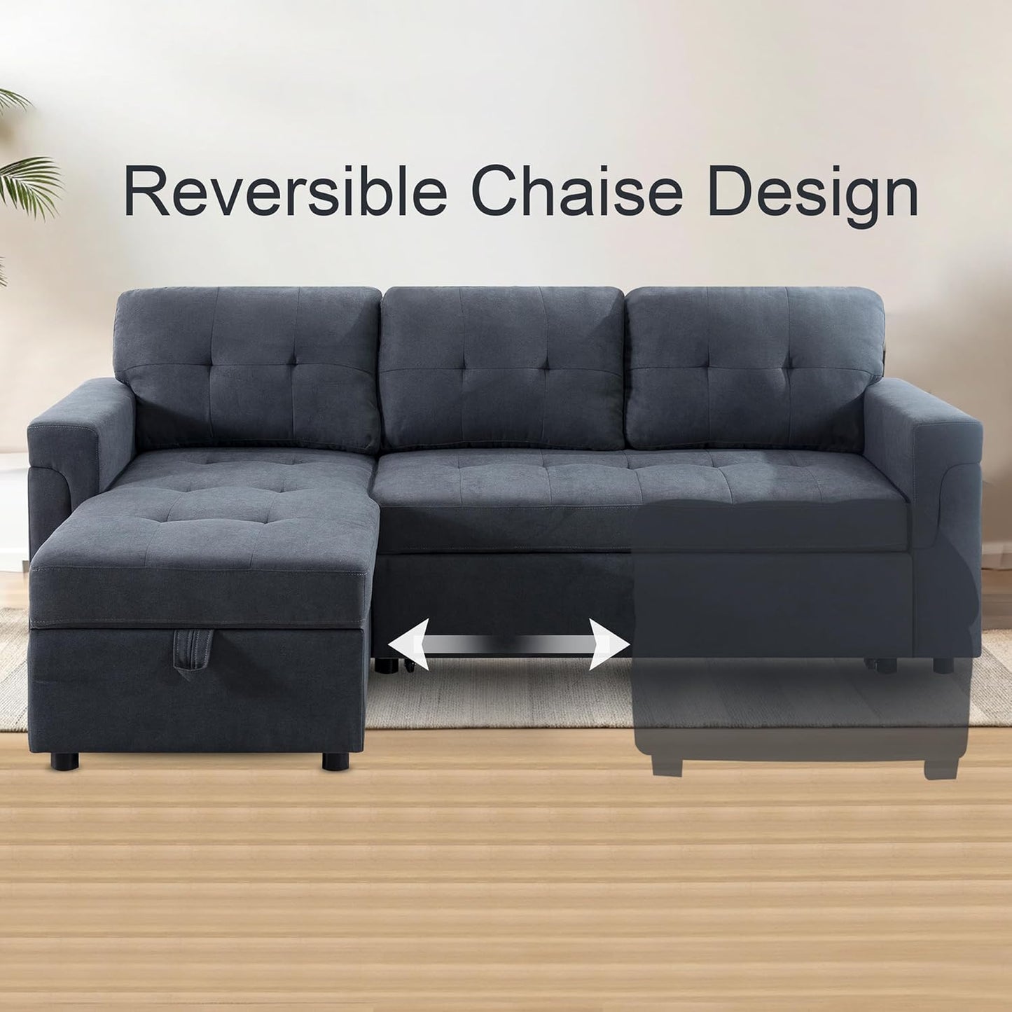 Naomi Home Transform Any Space: Sleeper Sectional Sofa with Convertible Sofa Bed & Inviting Chaise. Find Tranquil Comfort with Stress-Relieving Design & Durable Cushions - Dark Gray/Velvet