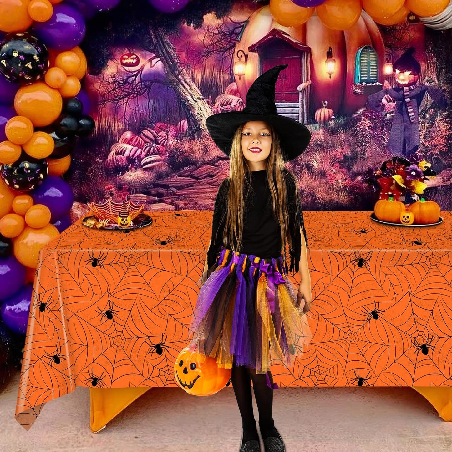 TREWAVE 3 Pack Halloween Spiderweb Tablecloth Rectangular Plastic Spider Web Table Cloth Large Size Table Covers for Home Decor Halloween Party Decorations 54" x 108" (Orange)