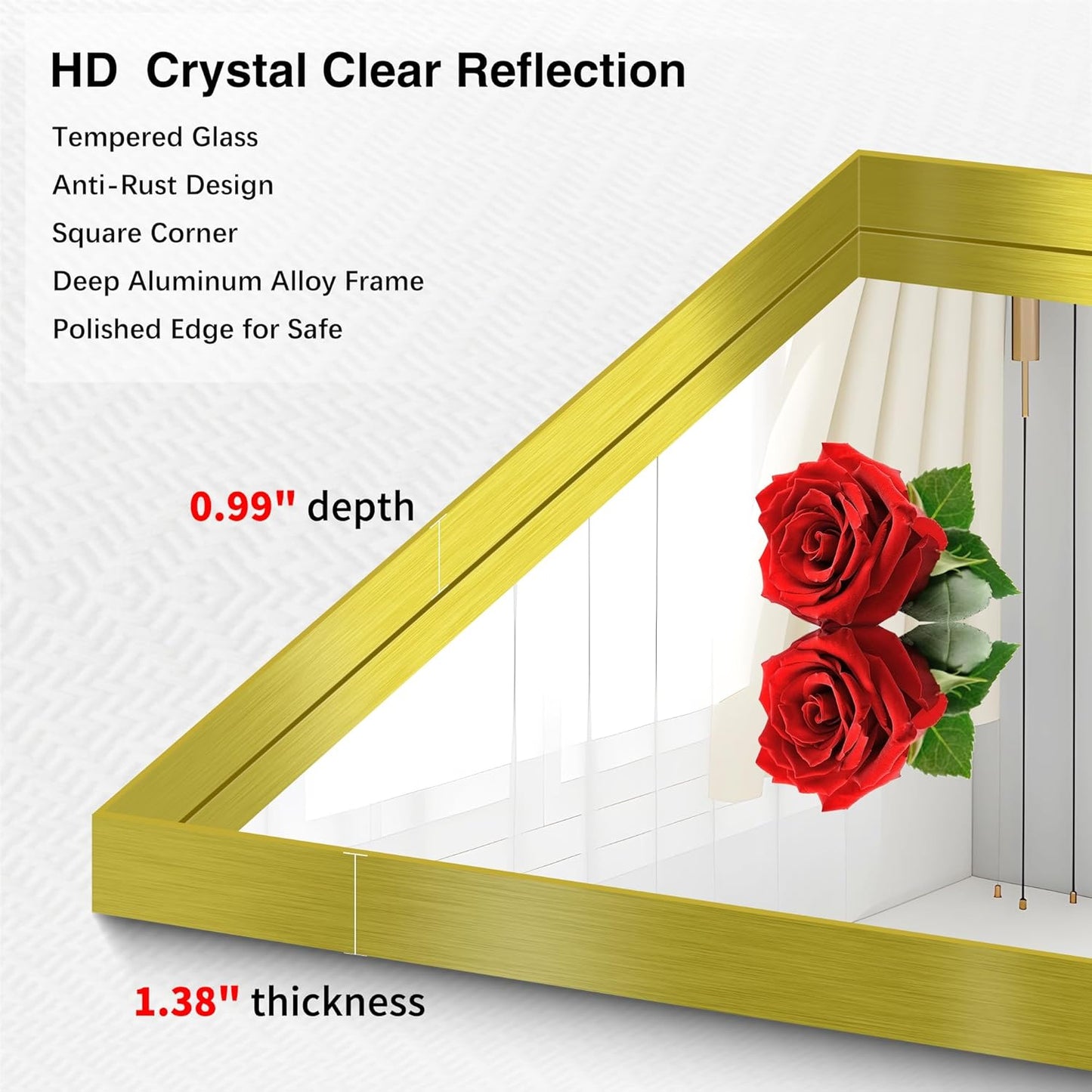 Gold Bathroom Mirror, 36x55 Inch Rectangular Deep Frame Mirror, Large Wall Mounted Bathroom Vanity Mirror Over Sink for Bedroom,Restroom, Living Room, Hangs Vertically or Horizontally