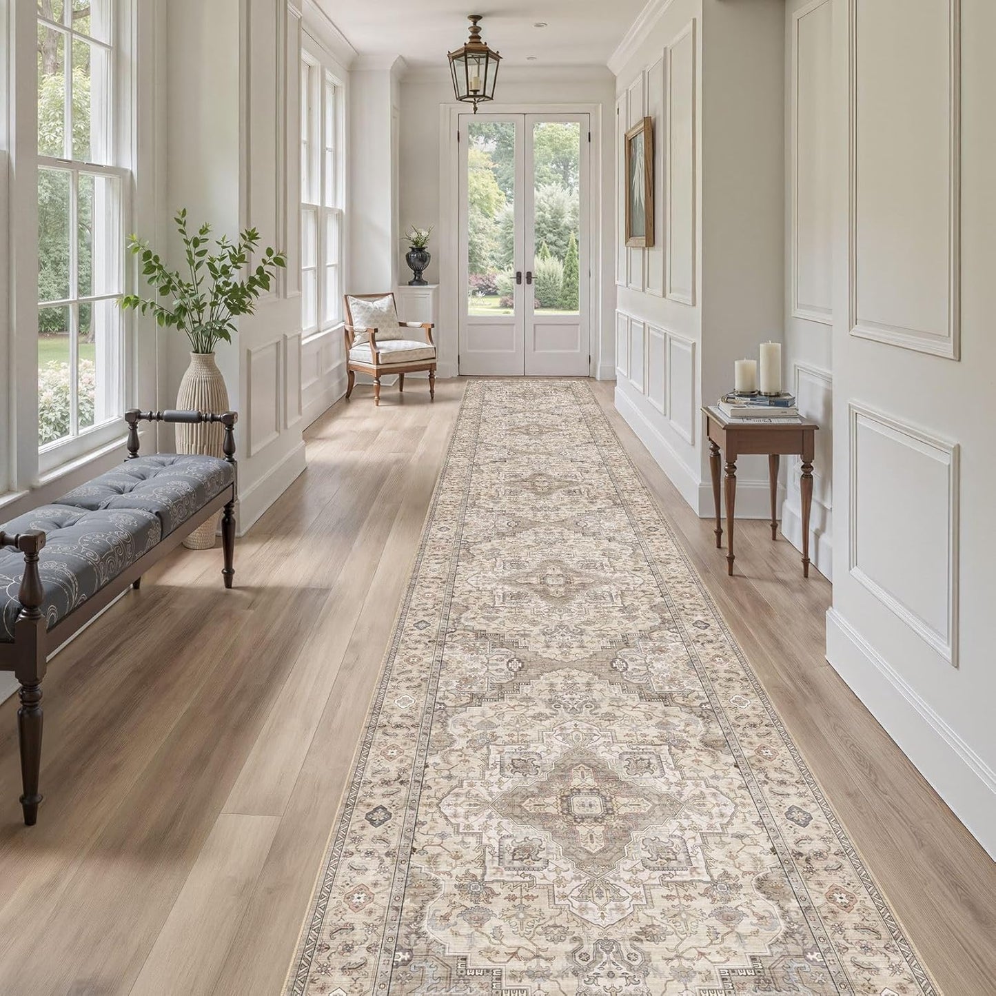 Washable 3x20 Runner Rug - Area Rugs Neutral Vintage Distressed Floral Farmhouse Boho Large Soft Floor Rug Indoor Carpet for Hallway Entryway Home - Brown/Multi