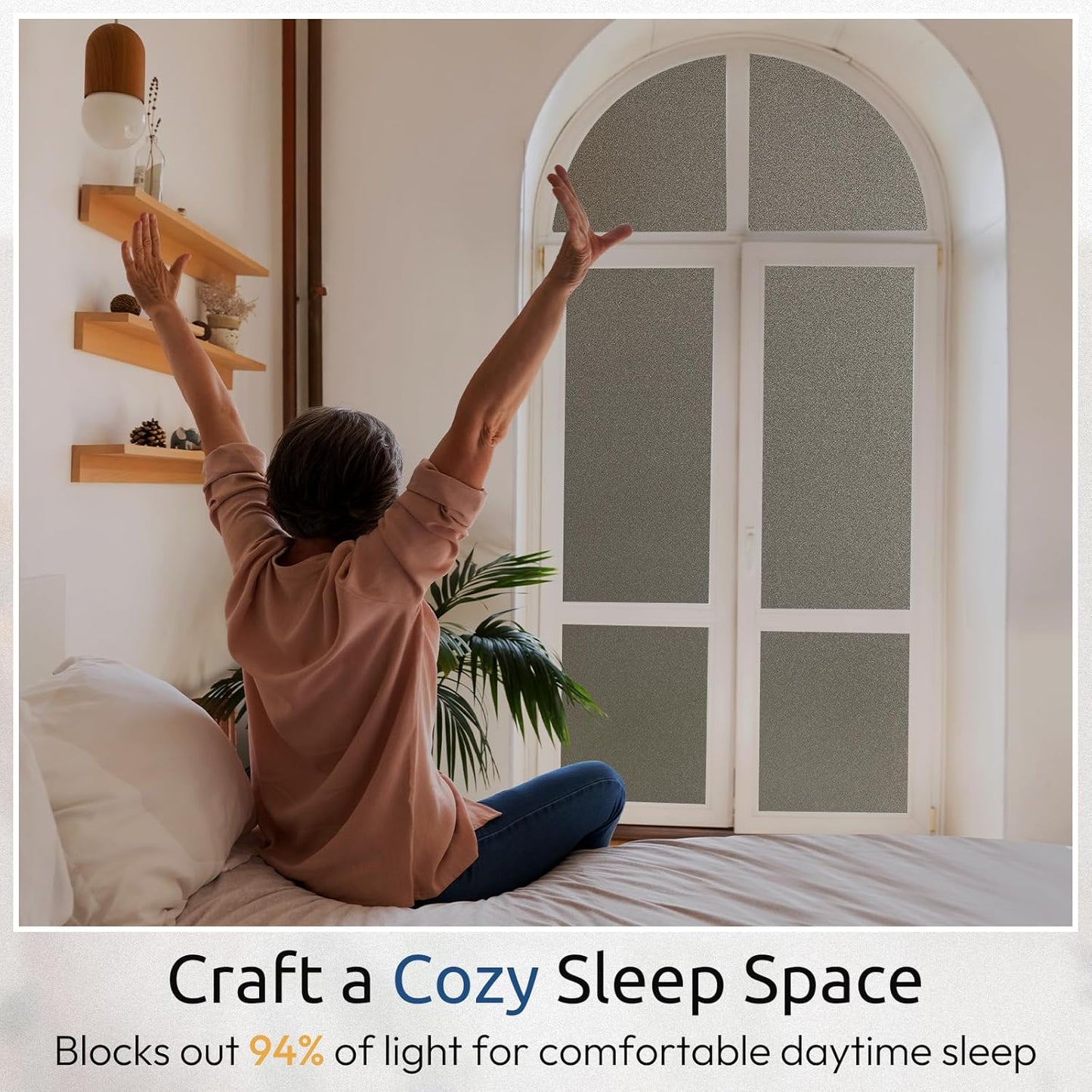 rabbitgoo Privacy Window Film, Static Cling Privacy Film for Glass Windows, Removable Grey Frosted Sun Light Blocking Coverings House Tint for Home Bathroom Garage, Taupe, 35.4 x 78.7 Inches