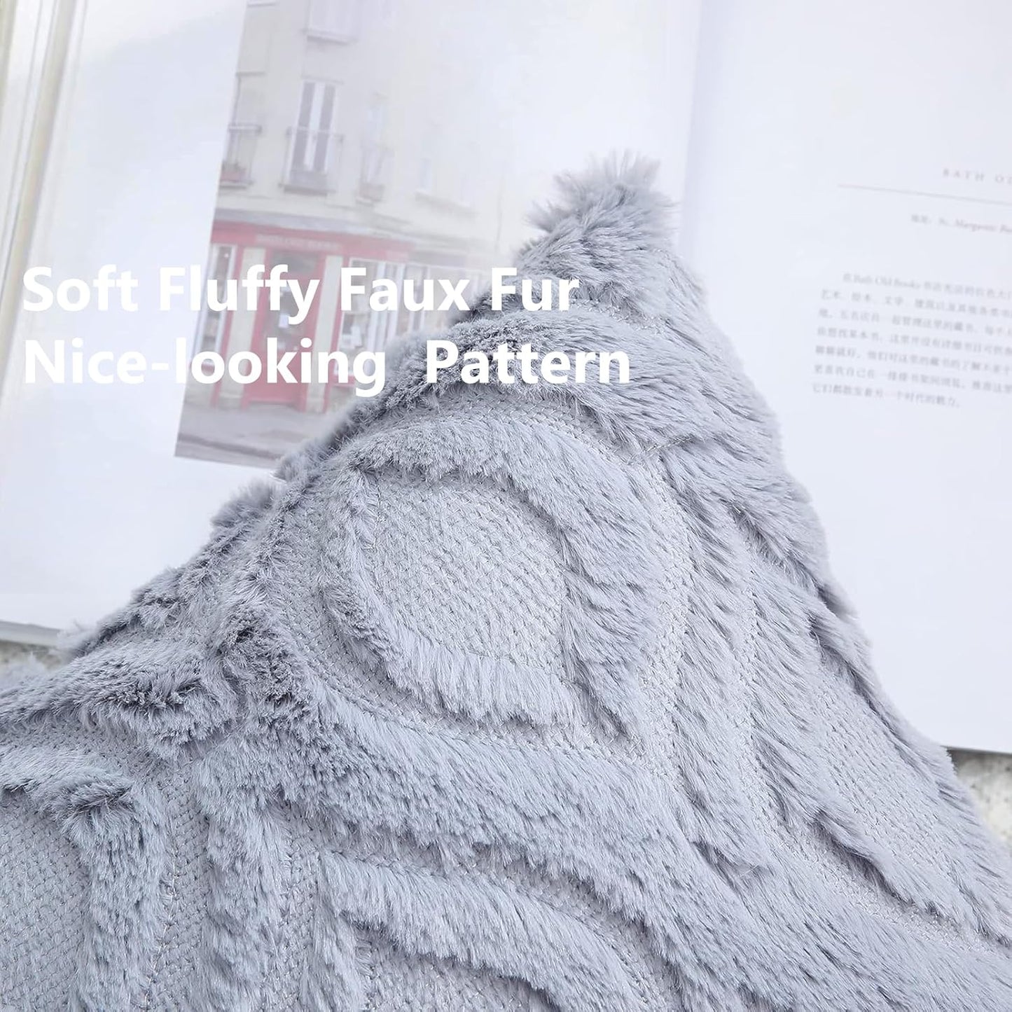 decorUhome Fall Throw Pillow Covers 22x22 Inch Set of 2, Soft Plush Decorative Faux Fur Blue Grey Solid Couch Pillow Covers, Accent Farmhouse Neutral Square Euro Pillow Cases for Sofa Bed Living Room