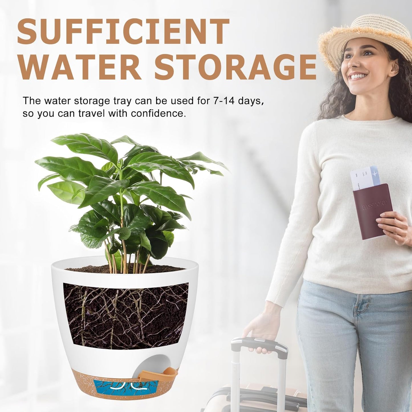 Plant Pots 8/7/6.5/6/5.5/5 Inch Self Watering Pots, Set of 6 Plastic Planters with Drainage Holes and Saucers,Plastic Flower Pots,Nursery Planting Pot for Indoor Out Door Plants（White）