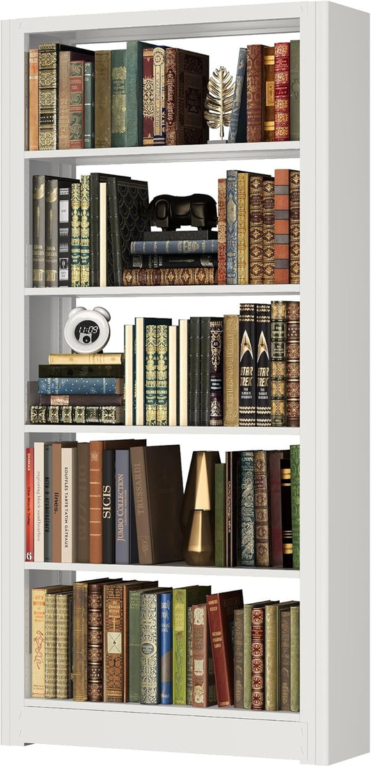 Metal Modern Bookshelf, 69”Tall Bookcase, 5-Tier Book Shelf with Adjustable Shelves, Heavy Duty Bookshelves, Modular Bookshelf for Library Shelves, Living Room, Office, Home (White)