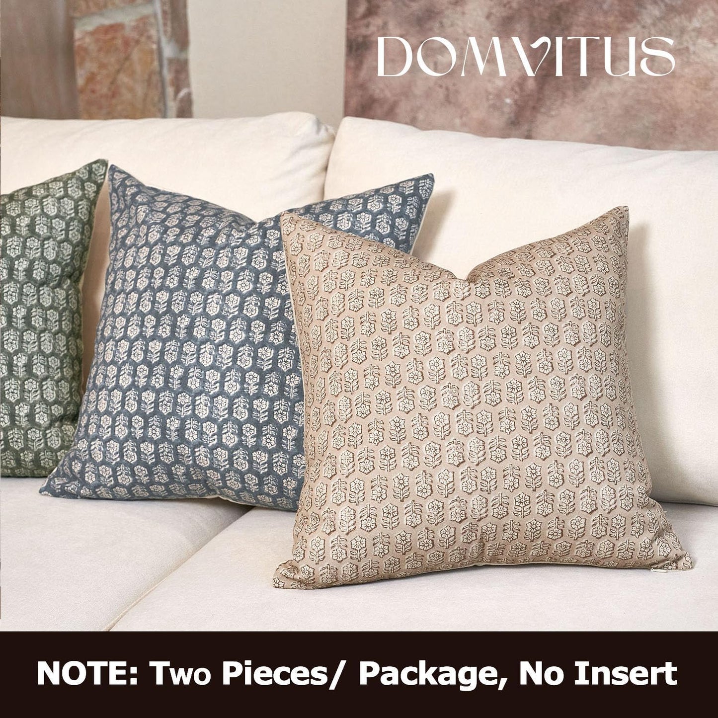 DOMVITUS Floral Pillow Covers Set of 2, Throw Pillow Covers 20x20, Floral Print Neutral Accent Decorative Pillow Covers for Living Room, Bed, Cloud Cream