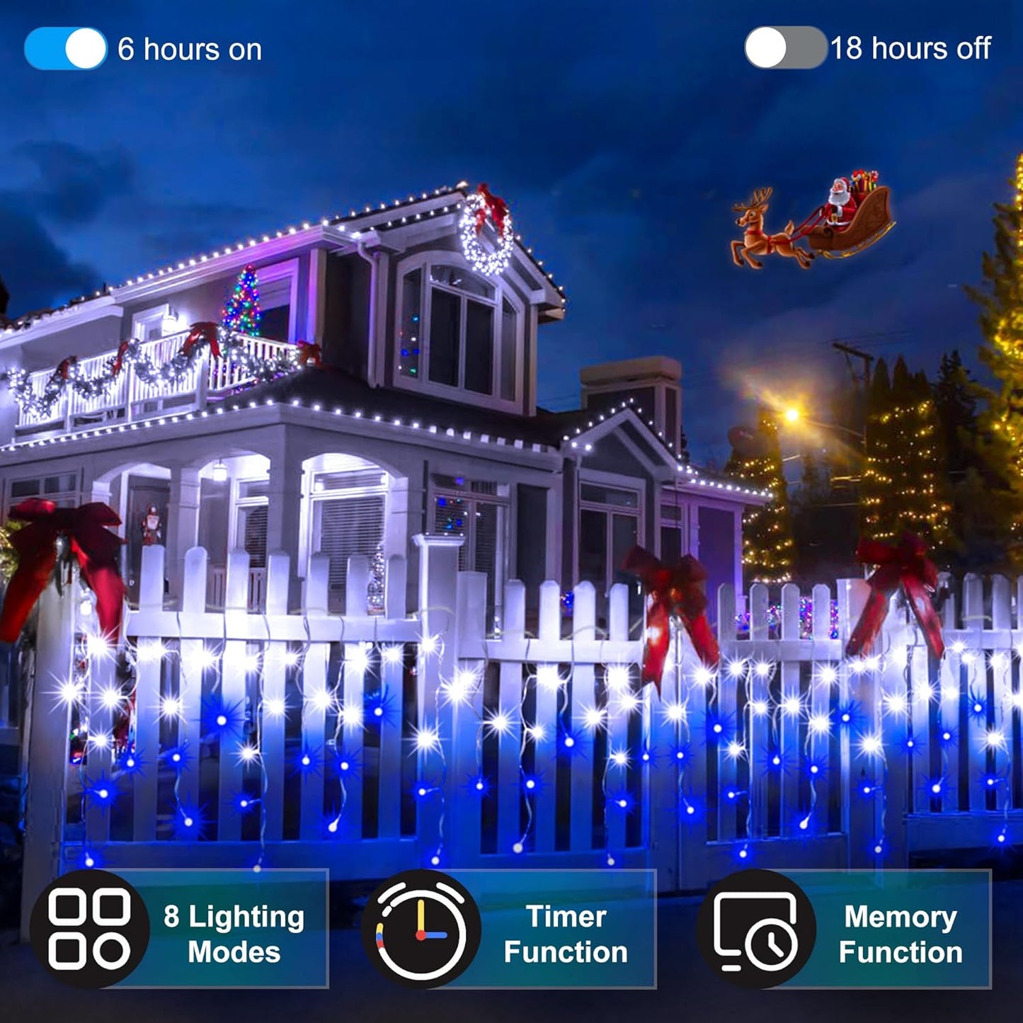 666 LED 66FT Christmas Lights with 148 Drops, 12 Modes Dimmable CoolWhite & Blue Outdoor Hanging Lights with Timer Memory, Waterproof Curtain Lights for Bedroom Yard Indoor Window Roof Fence Wedding