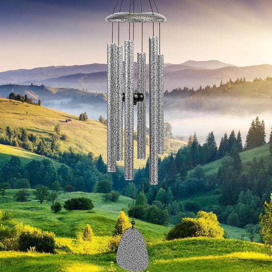 Wind-Chimes-Outdoor-Deep-Tone, Large Soothing Melodic Tones Windchimes, Wind Chimes for Outside, Memorial Wind Chimes Best Gift for Mom Women Grandma Neighbors(32" Silver Coated Aluminum)