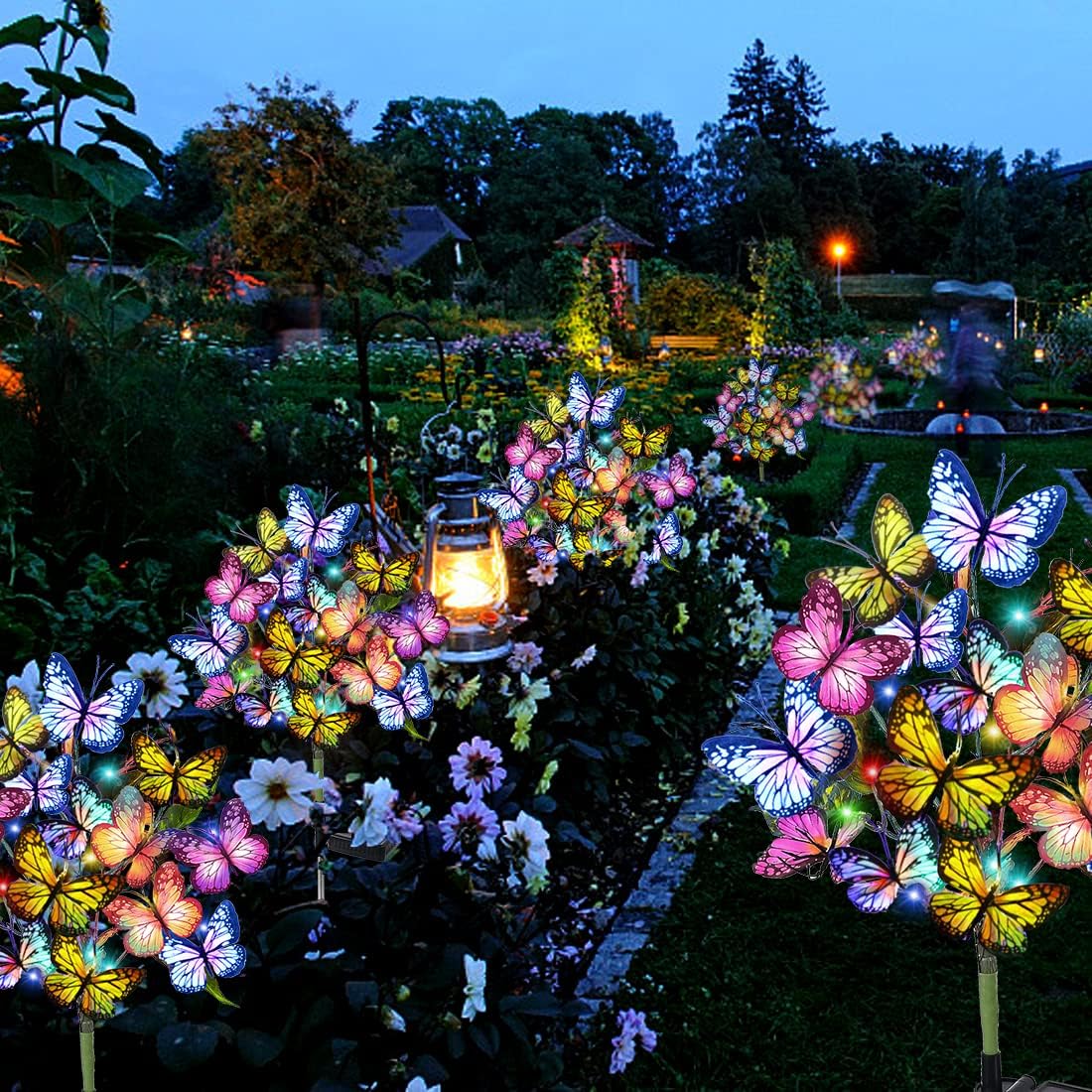 Solar Garden Lights Outdoor Waterproof Decorative Solar Lights Outdoor 2 Pack with 44 LED 34 Butterfly Flower Garden Decor Yard Patio Lawn, Gifts for Mother's Day Mom Women