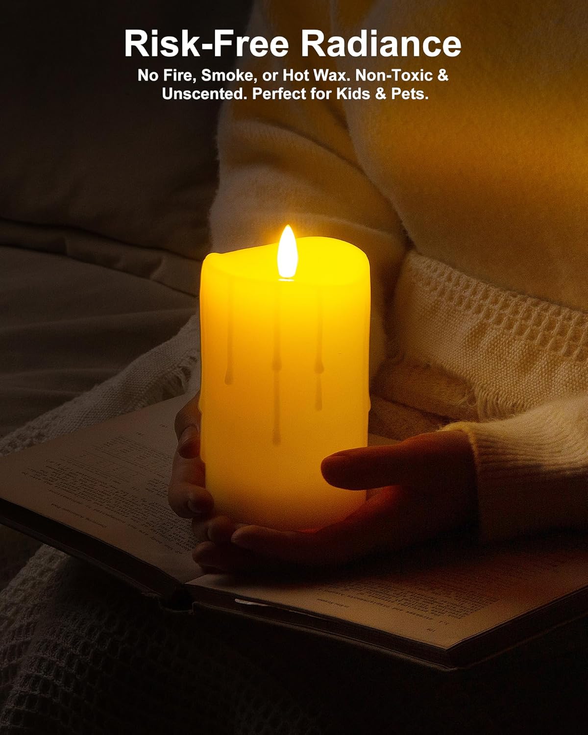 Ivory Flameless Candles with Remote and Timer, Real Wax Made Wax Drip LED Pillar Candles Battery Operated with 3D Flickering Flame Melted Top - 3" x 4", 3" x 5", 3" x 6" - Set of 3