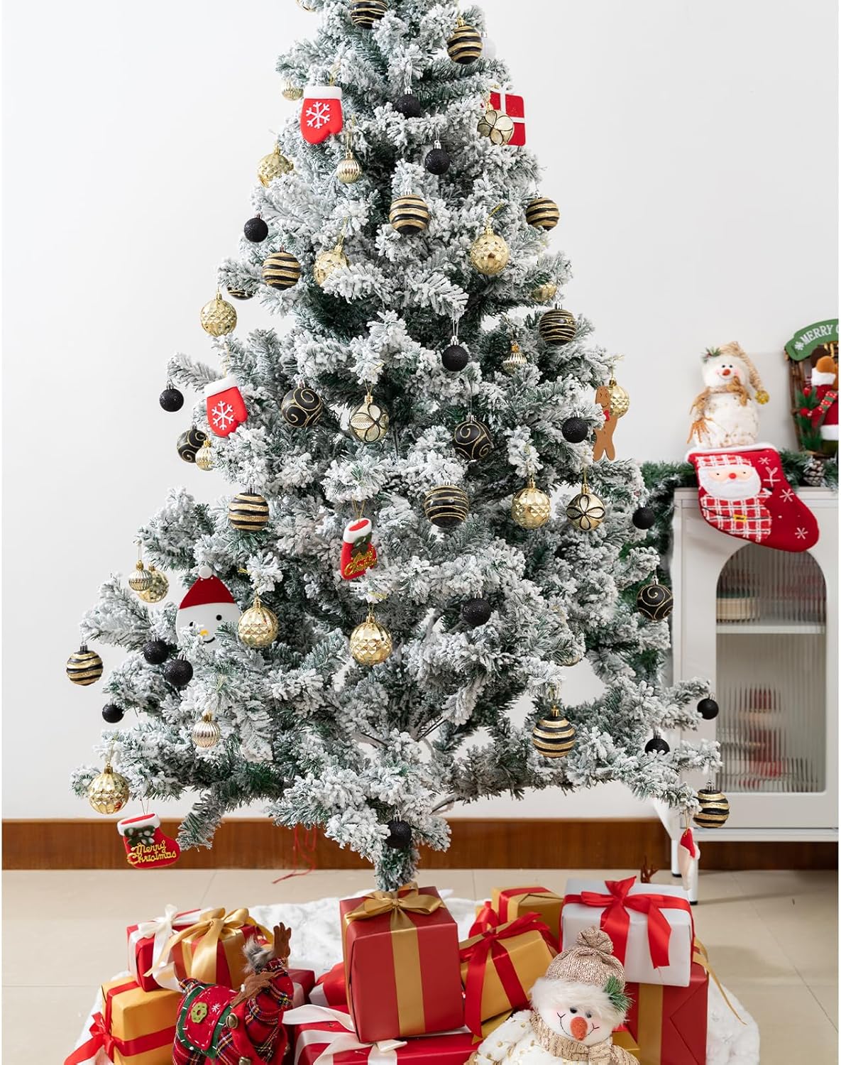 100Pcs Christmas Balls Ornaments Set, Shatterproof Christmas Decorations with Hand-held Gift Package for Xmas Tree/Holiday/Wedding/Holiday/Party Decor (Black & Gold)