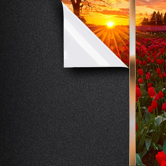 DUOFIRE Blackout Window Film Sun Blocking White Black Window Privacy Film Non Adhesive Static Cling Removable Windows Tint Anti -Glare Day Sleep Windows Tinting Films for Home, Office (11.8 x 78.7 in)