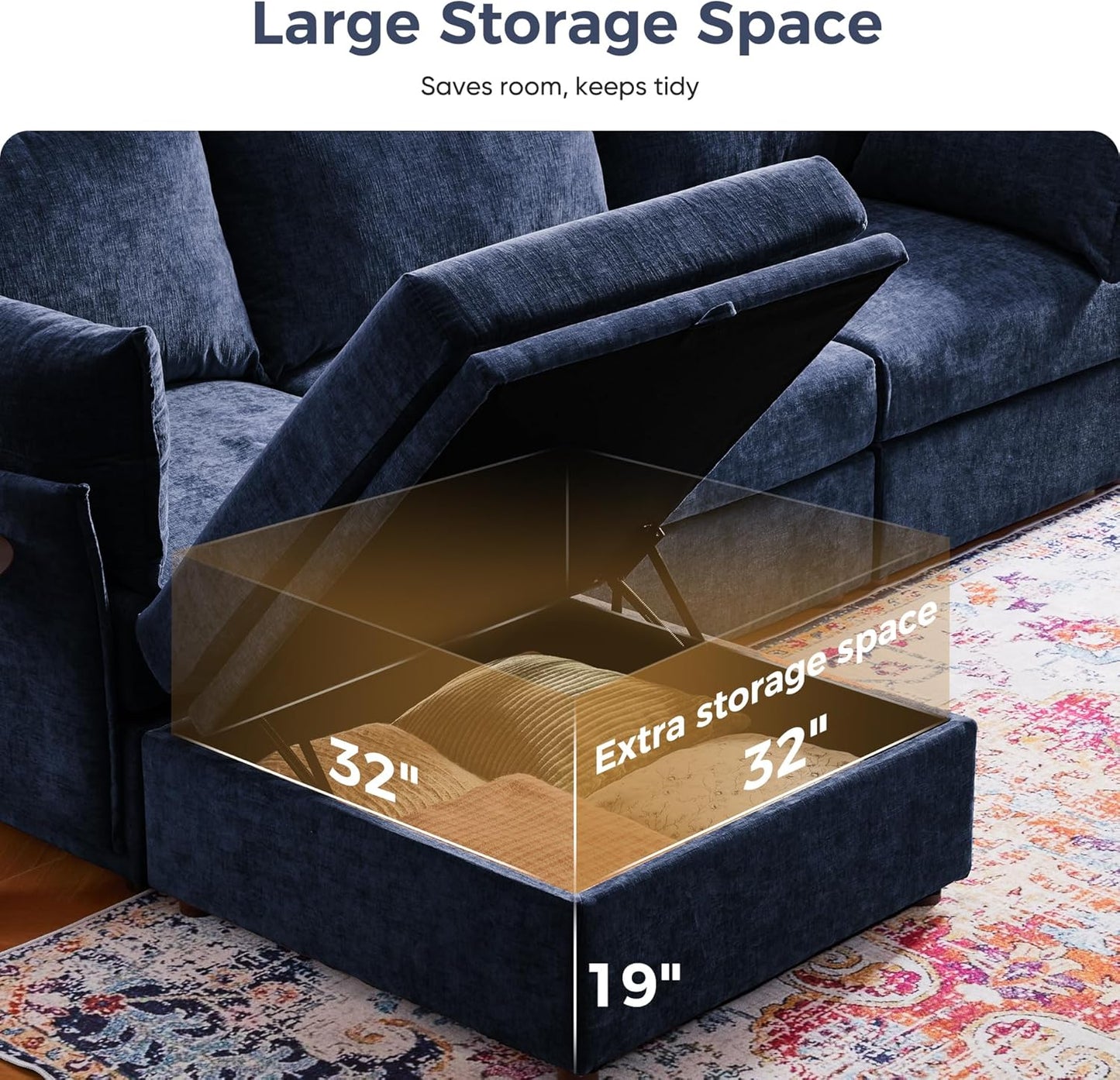 134.6" Oversized Modular Sectional Sofa, Large 6 Seater U Shaped Couch Deep Seat for Living Room, Apartment - Chenille Blue