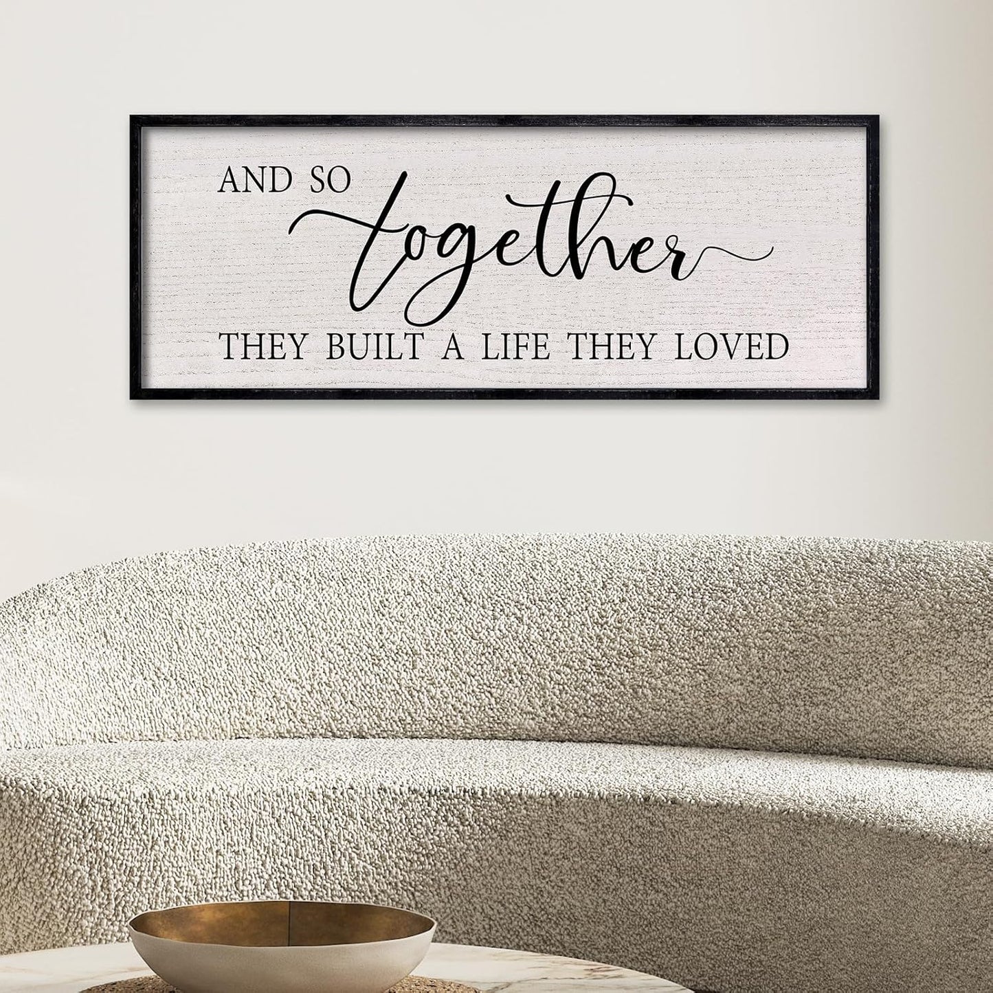 LuZhiQiang And So Together They Built A Life They Loved Sign Wall Decor 40"x15" Large Wood Framed Above Over Bed For Master Bedroom Hanging Wall Art (Black)