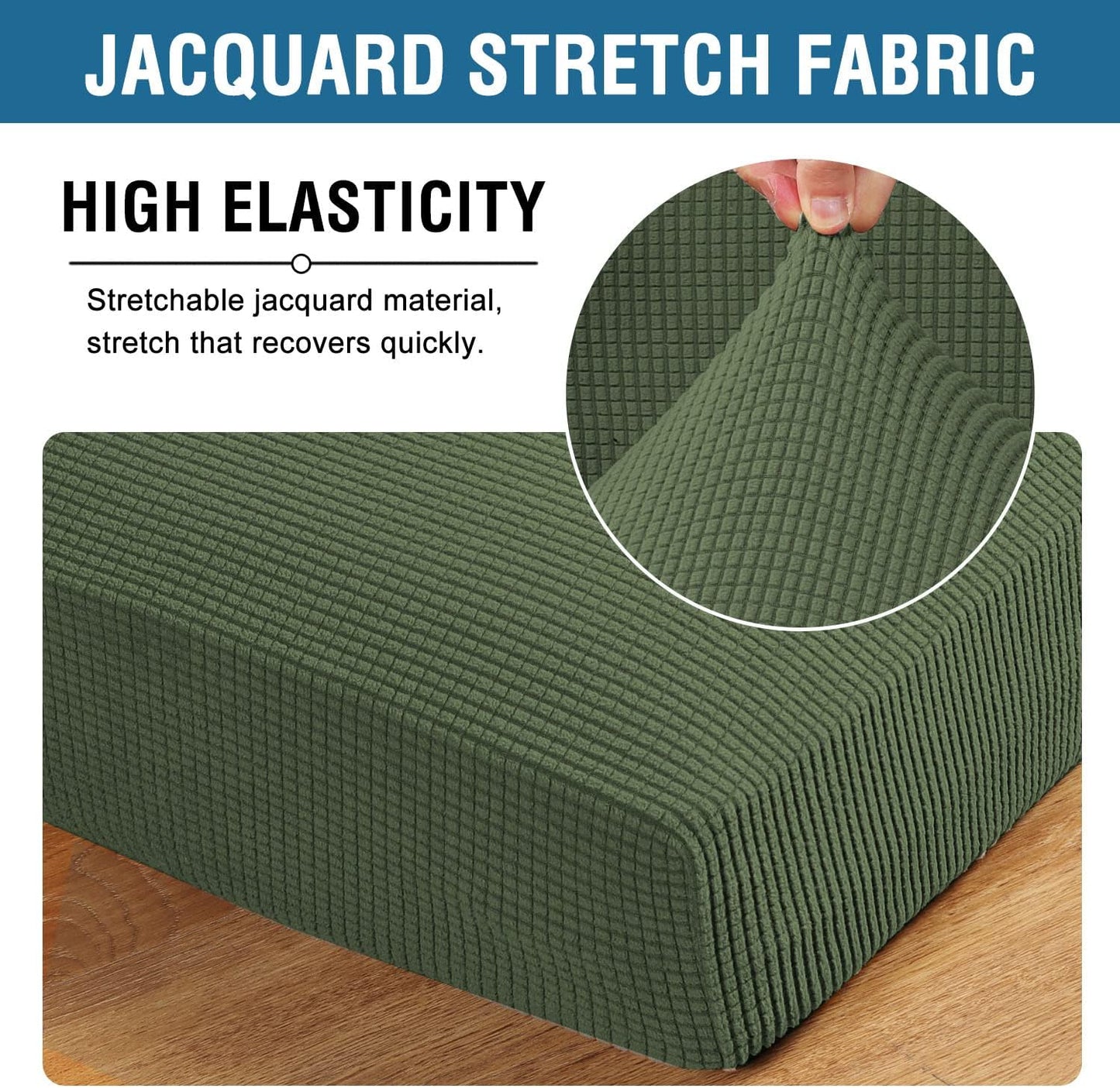 H.VERSAILTEX Super Stretch Individual Seat Cushion Covers Sofa Covers Couch Slipcover Sets Thick Jacquard Textured Twill Fabric (3 Piece Sofa Cushion Covers, Bronze Green)