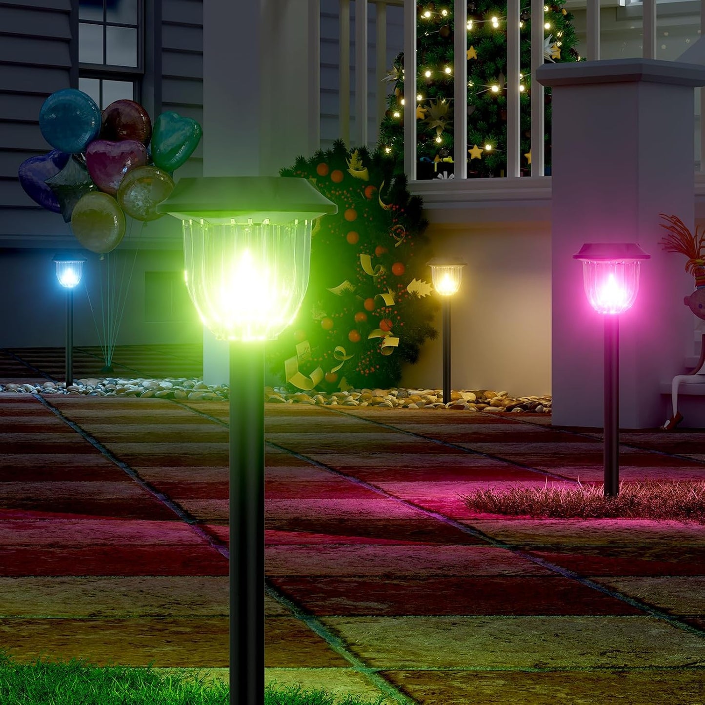 AOSEA 2 Pack Solar Pathway Lights Outdoor Waterproof - Auto RGB Color Changing Solar Lights, IP65, 12H Bright, Durable Plastic - Perfect for Garden & Walkway