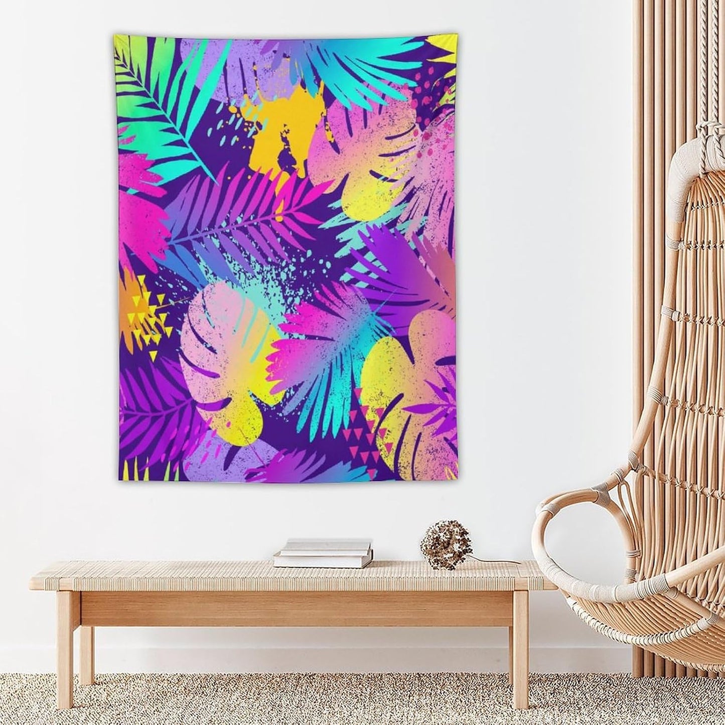 ICMOLYYENLO Palm Leaf Tapestry Wall Hanging, Tropical Leaves Plant Jungle Green Hawaiian Art Home Decor for Guest Bedroom Living Room Dormitory 60x80