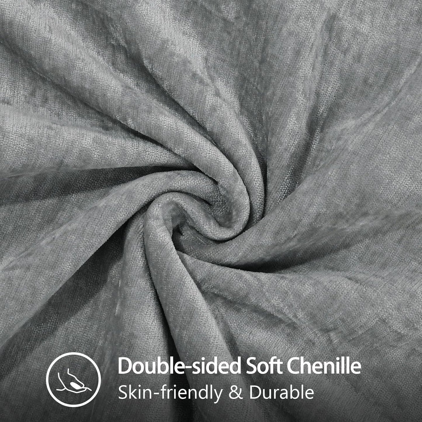 decorUhome Chenille Soft Throw Pillow Covers 22x22 Set of 2, Farmhouse Velvet Neutral Decorative Euro Pillow Covers with Stitched Edge for Couch Sofa Bed Home Decor, Neutral Gray