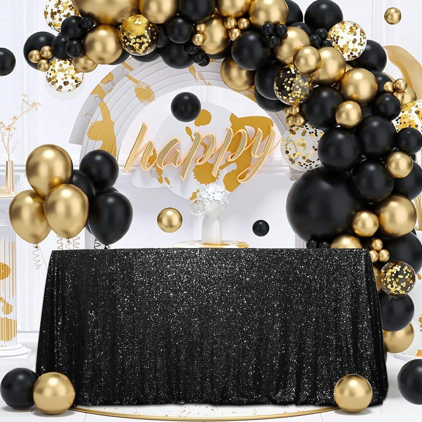 SquarePie Sequin Tablecloth 90 x 156 Inch Black Sparkly Table Linen for Wedding Halloween Party