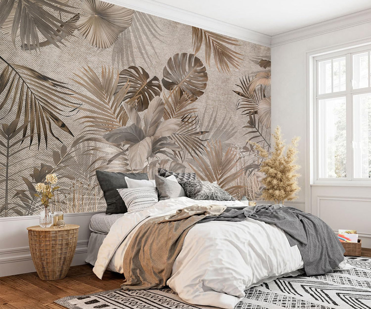 AFZEVEB-Jungle Wallpaper Vintage Tropical Plants Wall murals for Bedroom 159"x107" (Not Peel and Stick)