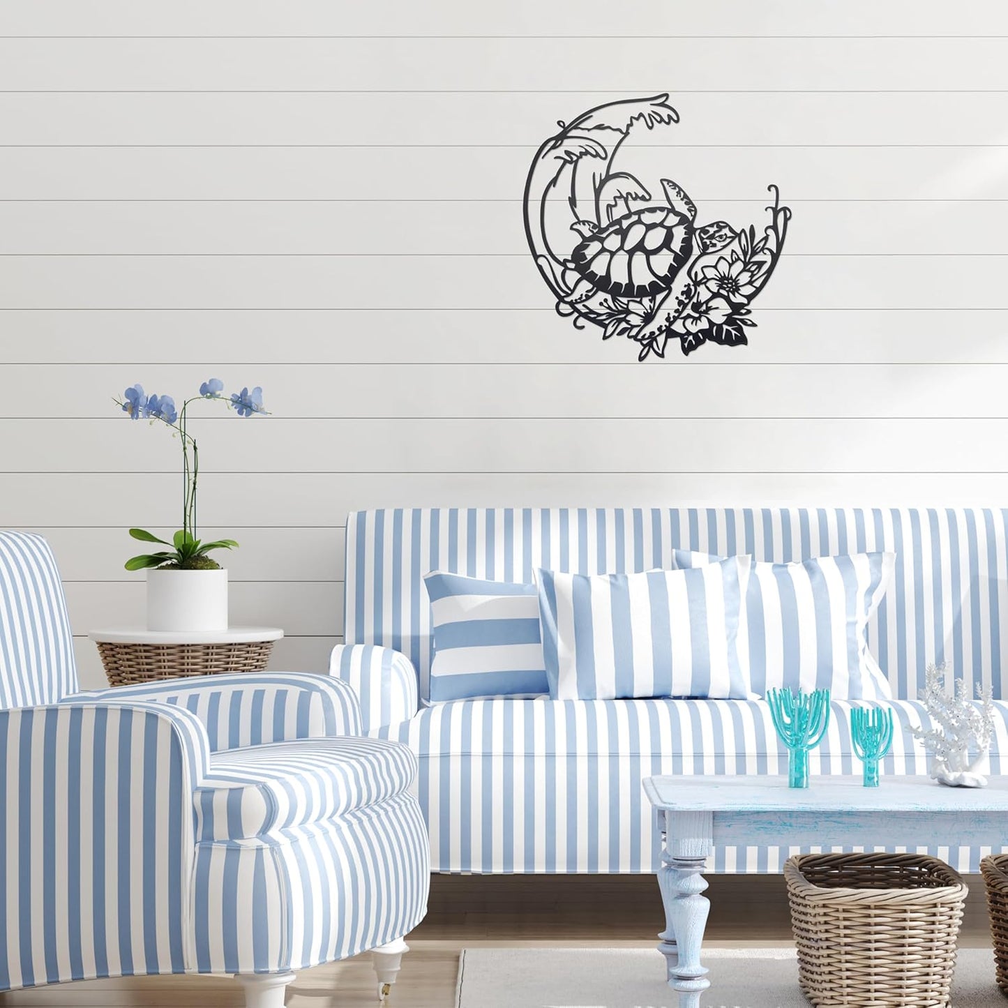 Sea Turtle Wall Decor Beach Theme Art Metal Coastal Turtle Decor Wall Hanging Beach Sculpture Metal Farmhouse Wall Art Room Ornament for Pool Home Lake House Bathroom Indoor Outdoor 11.4" x 11.4"