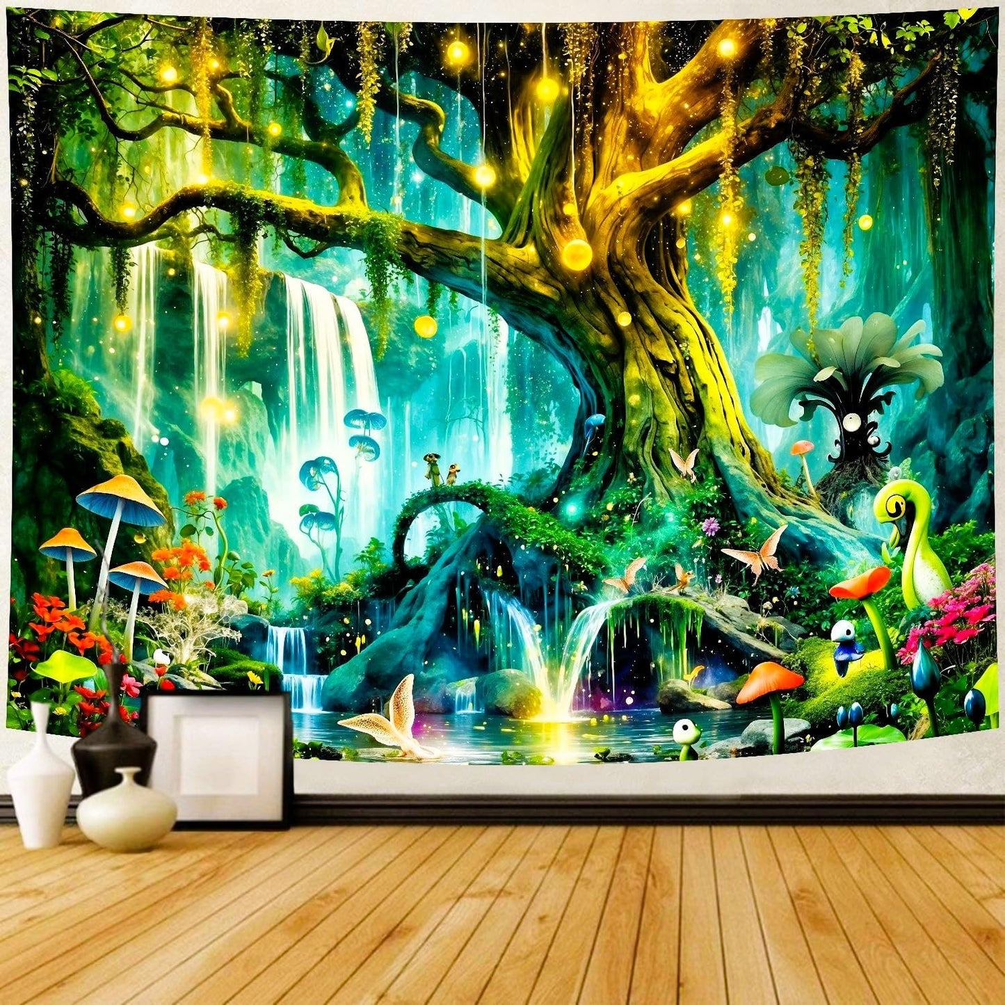Delur Magical Forest Tapestry Fantasy Tree of Life Enchanted Fairy Tale Forest Tapestry Mystical Psychedelic Nature Landscape Wall Hanging Headboard for Bedroom Living Room Home Decor (59.1" x 78.7")