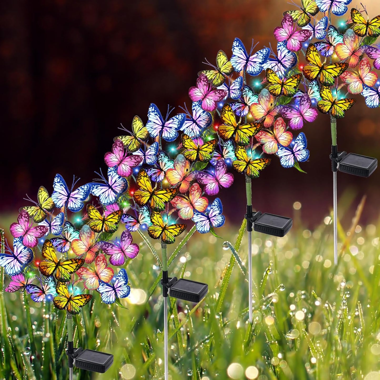 Solar Garden Lights Solar Lights Outdoor Waterproof Decorative 4 Pack with 144 LED 68 Butterfly Solar Lights for Garden Yard Decor Christmas Decorations, Gifts for Mother's Day Mom