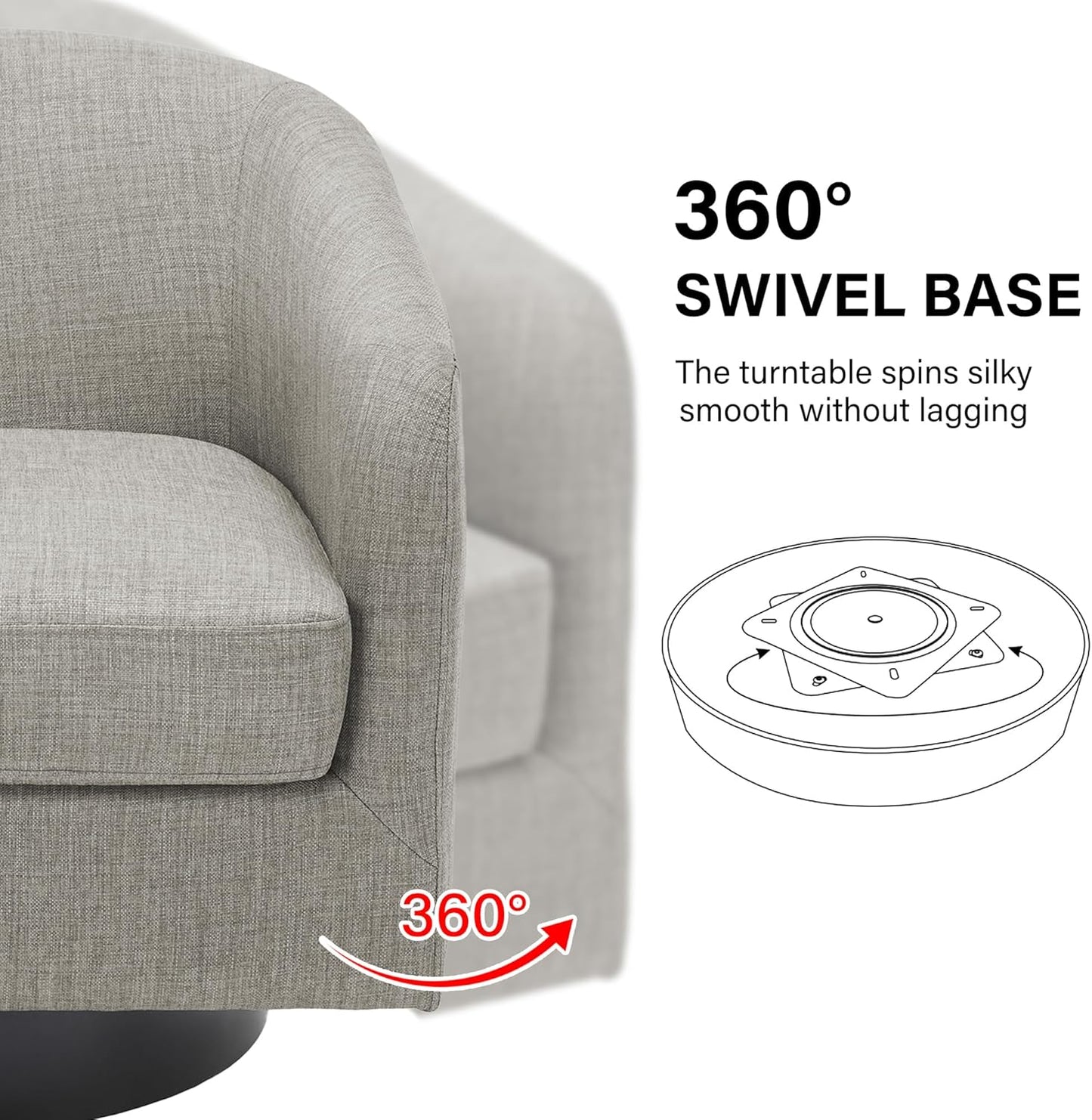 Swivel Barrel Accent Chair, Modern Round Linen Arm Chair for Living Room, Bedroom, Comfy Club Reading Chairs for Adults（Linen Fabric, Khaki, Set of 4