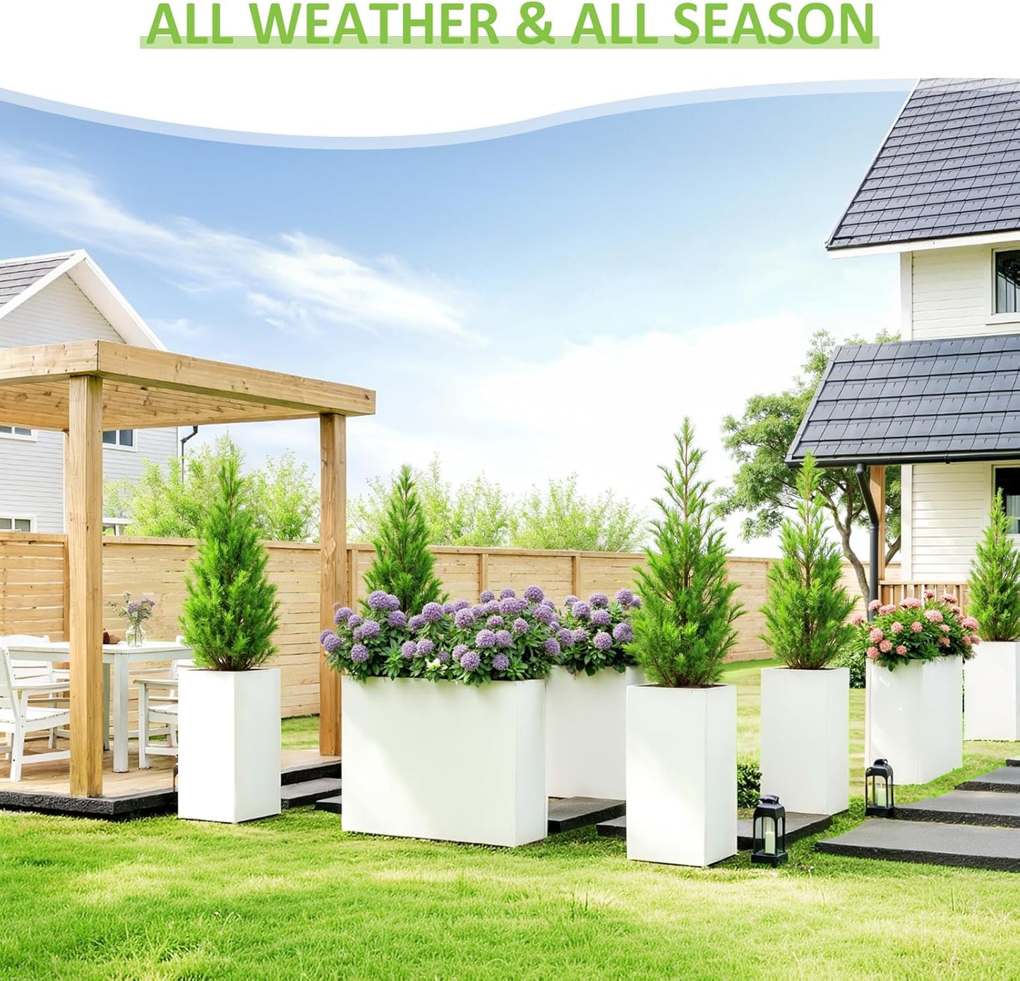 Planter Box Outdoor 38"W x 10.2"D x 30"H- Tall Rectangular Planters for Outdoor Patio/Porch, All-Weather with Anti-dumping Kit, Durable Galvanized Steel, Modern Design for Plants, Flower,Garden