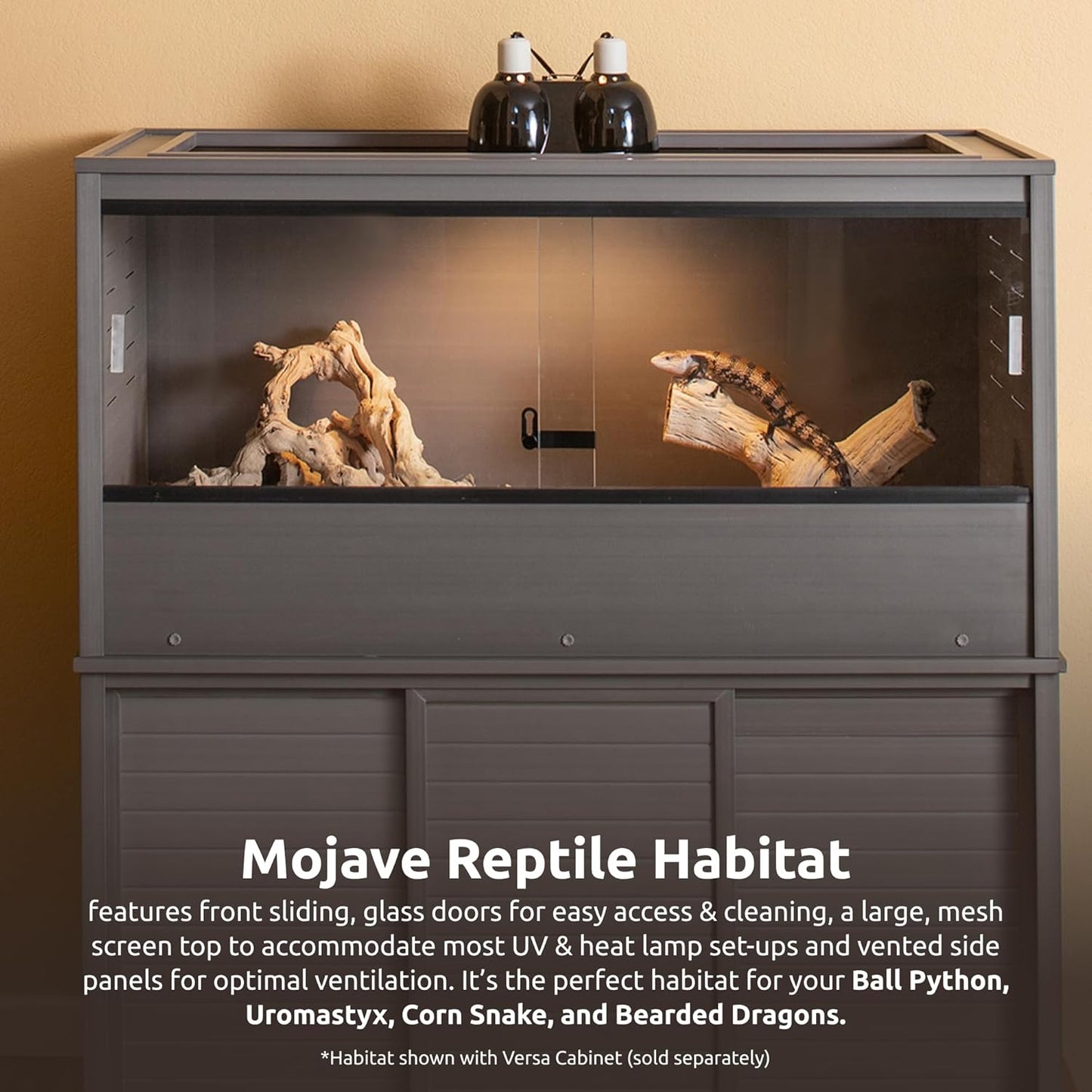 New Age Pet ECOFLEX 48-Inch Mojave Reptile Lounge in Grey- Durable Wood Plastic Composite Habitat with Vented Side Panels, Removable Sliding Glass Doors & Lock, Easy Assembly