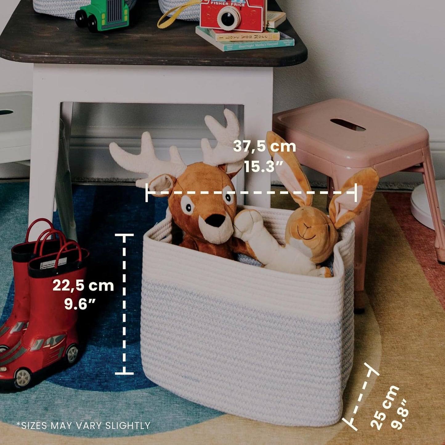 OrganiHaus Set of 3 Woven Storage Baskets for Organizing, Cotton Rope Organizer Bins for Shelves, Closet & Nursery, Dog Toy Basket, Decorative Bins for Toys, Towels & Books - 15x10x9, Blue/Off-White