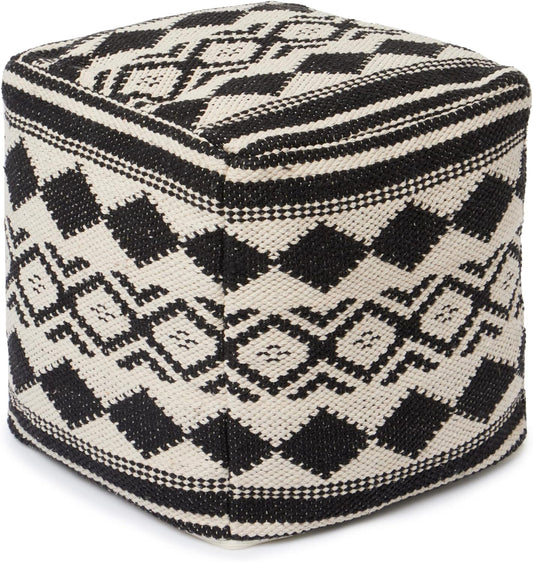 REDEARTH · Tufted Pouf Ottoman with Filler Textured Storage Cube Bean Bag Pouffe Footrest for Living Room, Bedroom, Nursery, Kidsroom; 100% Cotton (17.5"X17.5"X17.5", Linear Diamond Black)