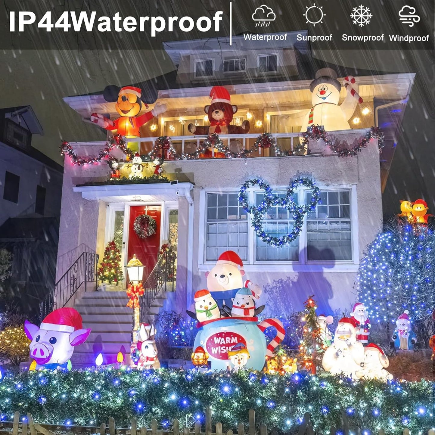 Blue and White Christmas Lights Outdoor 82ft 250 LED Christmas Tree Lights 8 Modes Clear Wire, Plug in Waterproof Twinkle Fairy Lights for Indoor Christmas Bedroom Tree Decorations