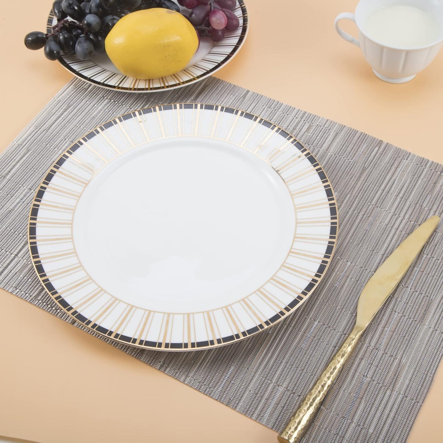 Vinyl Placemats Set of 6 - Easy Clean Modern Durable Washable Place Mats - Heat Resistant Placemats for Kitchen Table - PVC Table Mats for Dining Table (Sliver, 6)