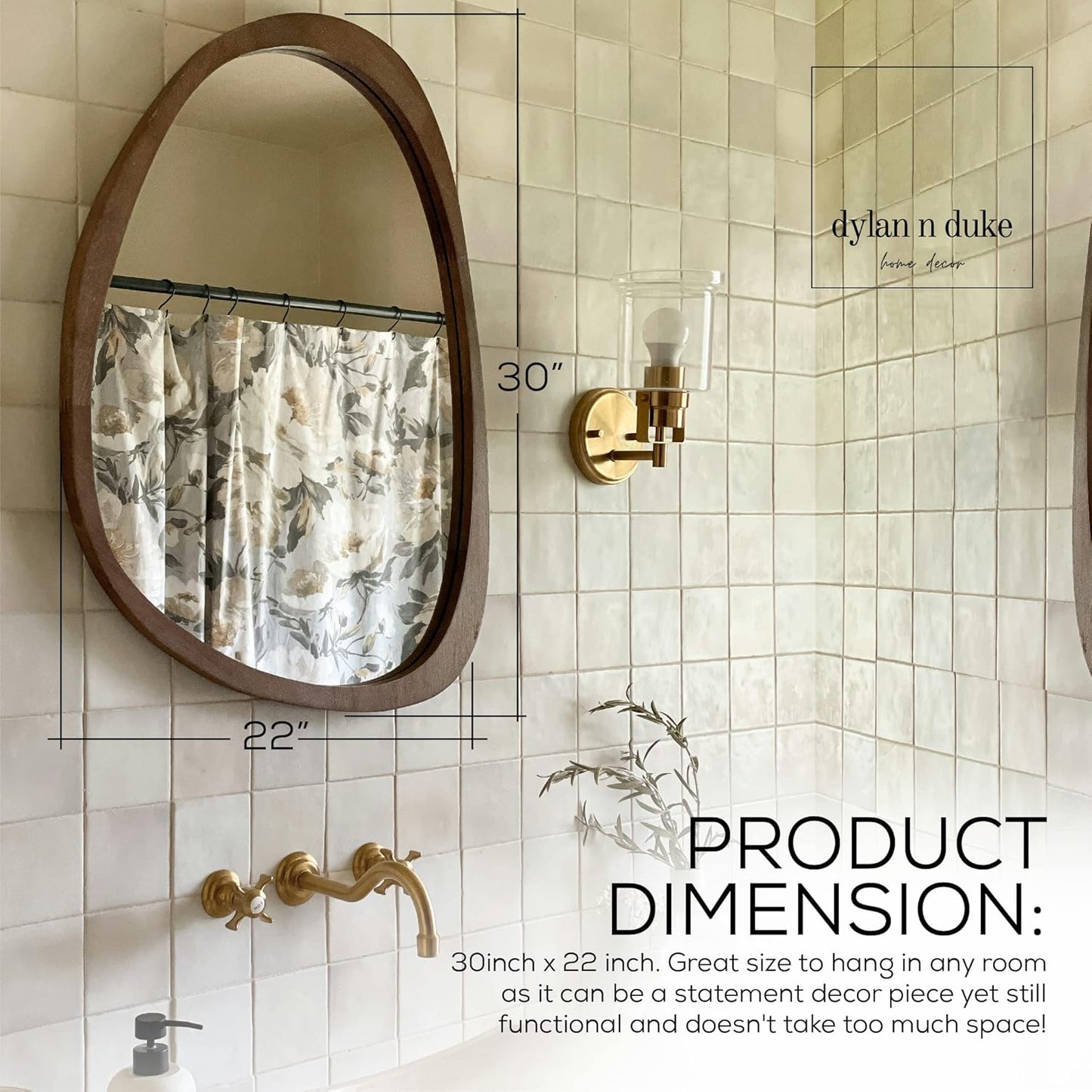 Irregular Wood Frame Boho Mirror - Large Wall Mounted Accent, Asymmetrical, Modern Aesthetic Wall Decor for Bedroom, Entryway, Living Room, Bathroom (Brown)