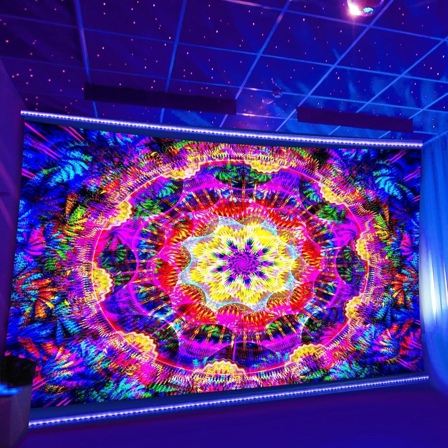 PSYHILAR Blacklight Mandala Tapestry for Bedroom, Psychedelic Black Light Posters for Adults and Teens, Colorful UV Reactive Aesthetic Bohemian Art Wall Hanging Decor (40 x 30 Inches)