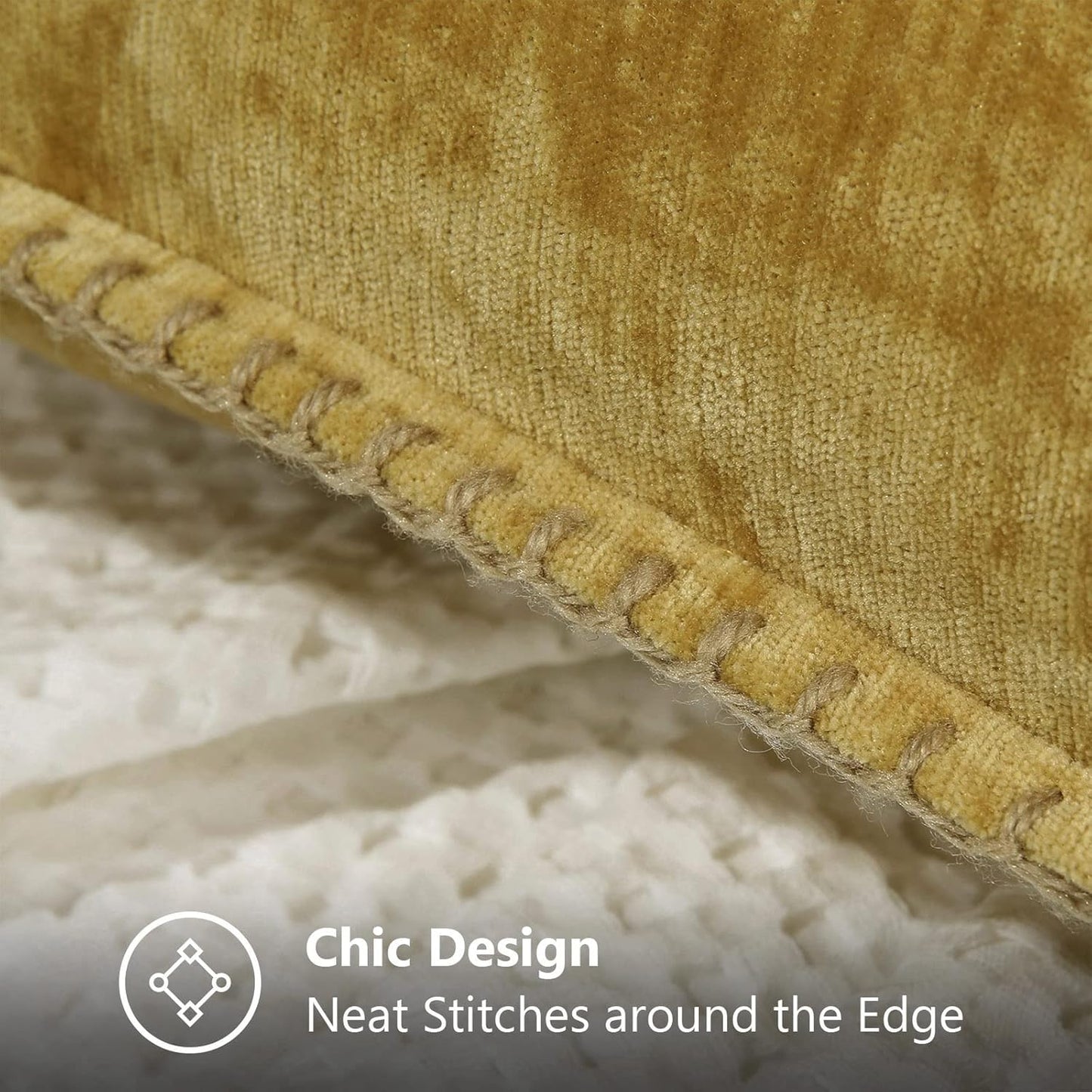 decorUhome Chenille Soft Throw Pillow Covers 22x22 Set of 2, Farmhouse Velvet Neutral Decorative Euro Pillow Covers with Stitched Edge for Couch Sofa Bed Home Decor, Mineral Yellow