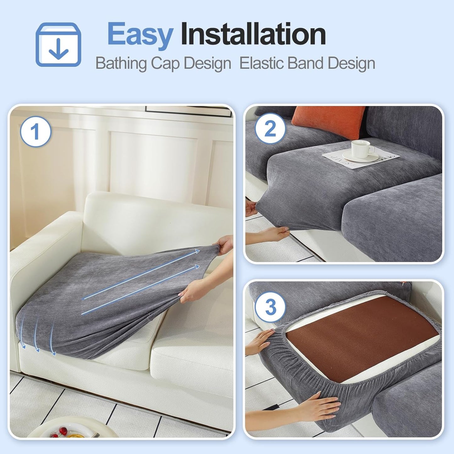 Chenille Sofa Armrest Covers, Soft Stretch Non-Slip Couch Arm Covers for Sofa, Chair or L Shaped Sectional, Furniture Protector (2 Pieces, Dark Grey)