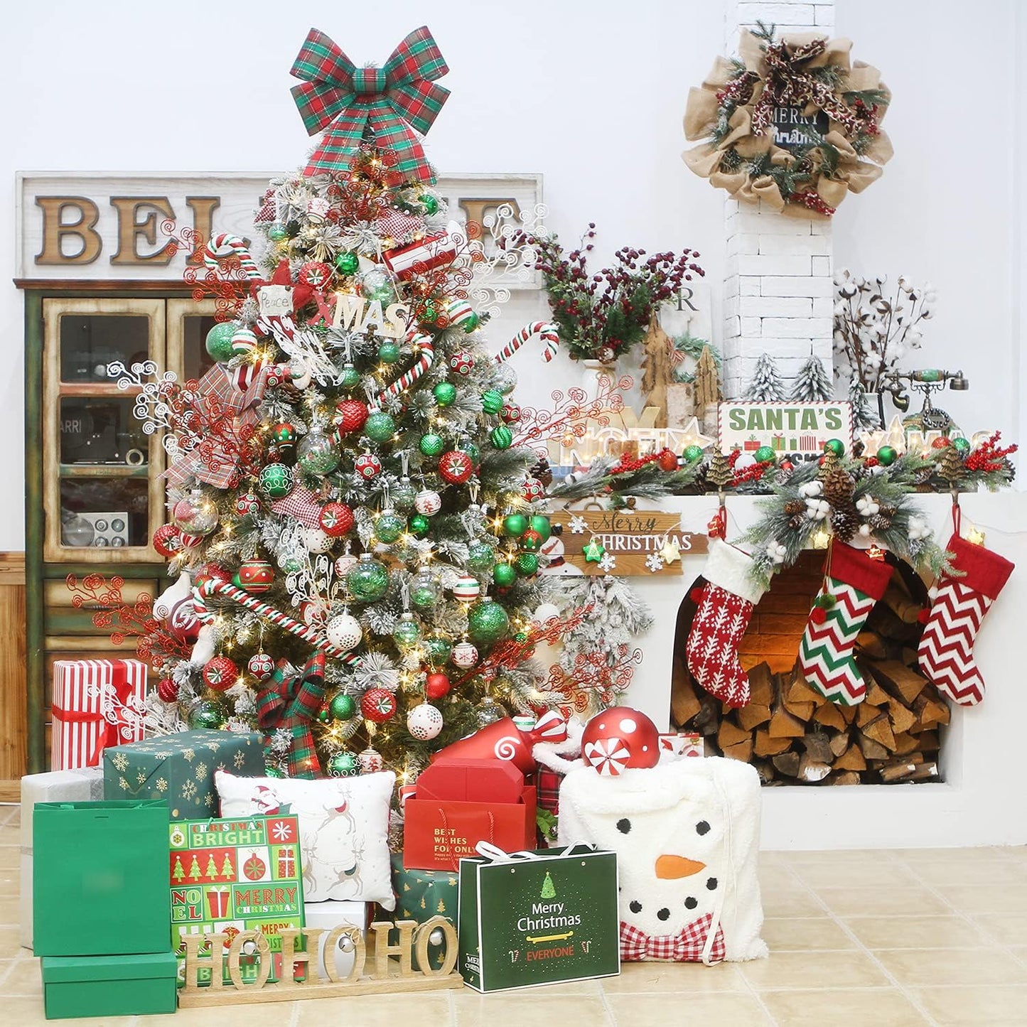 Sea Team Shatterproof Clear Plastic Christmas Ball Ornaments Decorative Xmas Balls Baubles Set with Stuffed Delicate Decorations (80mm/3.15 inch 20-Pack, Green)