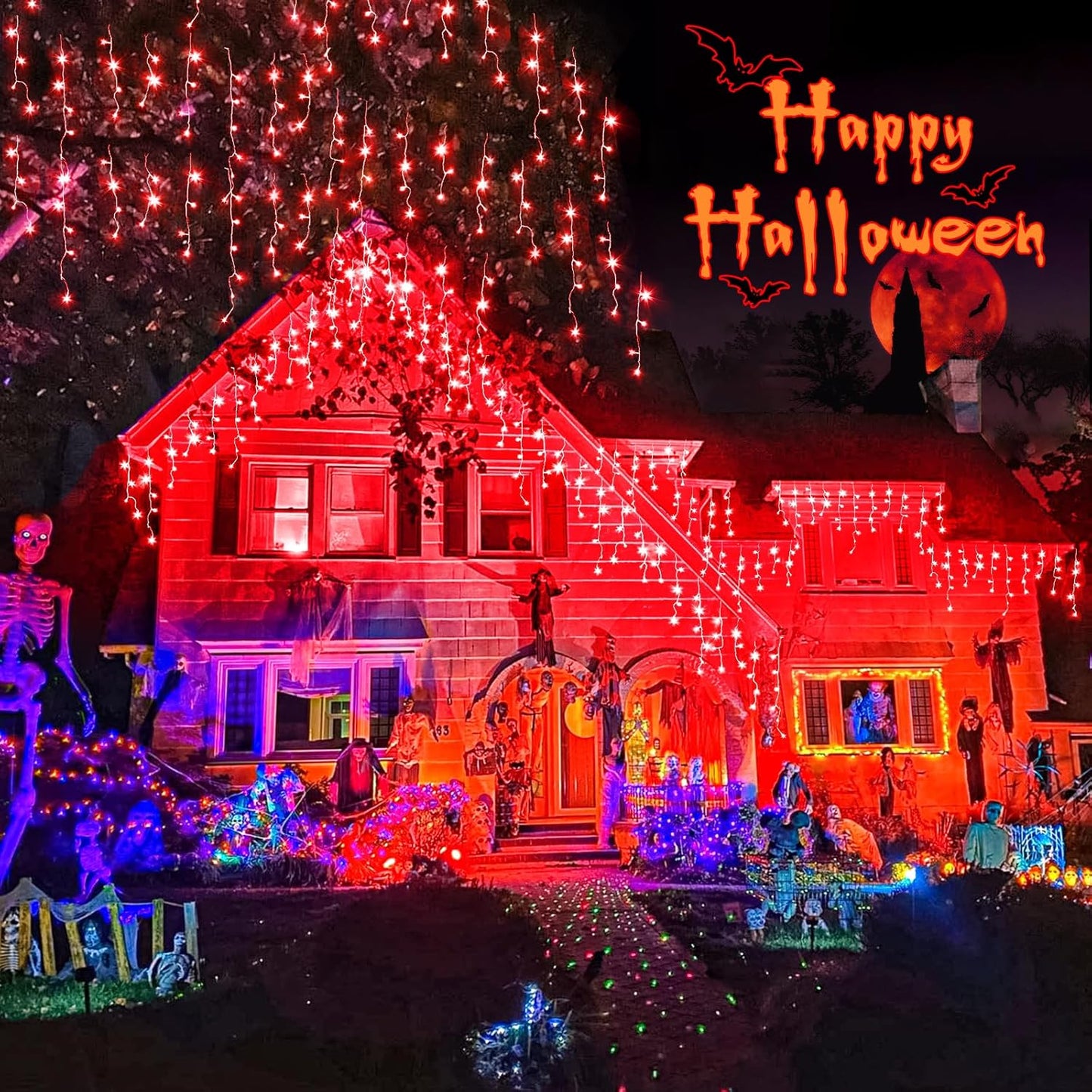 Icicle Lights for Outside, 33ft 400 LED Icicle Christmas Lights Outdoor with 75 Drops 8 Modes, Waterproof Red Christmas Light for House Plug in for Indoor Party Holiday Halloween Decorations
