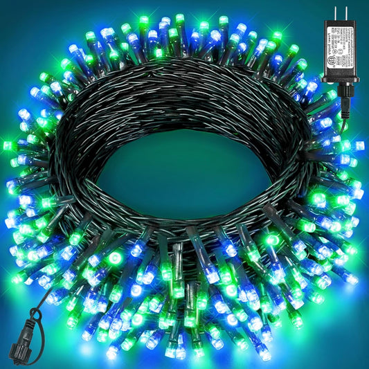 80FT 240 LED Christmas Lights Outdoor, Plug in Christmas Tree Lights with Waterproof 8 Modes, Connectable Green Wire String Twinkle Light for Indoor Home Garden Party Holiday Decorations, Blue Green