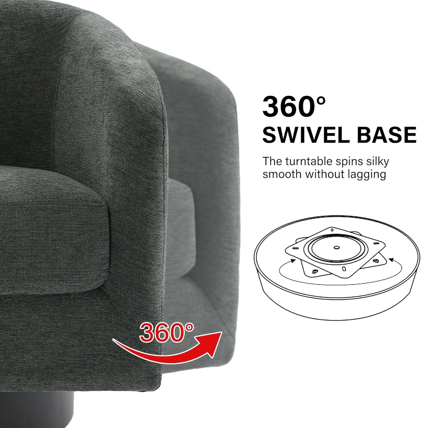 Swivel Barrel Accent Chair, Modern Round Chenille Fabric Arm Chair for Living Room, Bedroom, Comfy Club Reading Chairs for Adults（Chenille Fabric, Grey, Set of 2