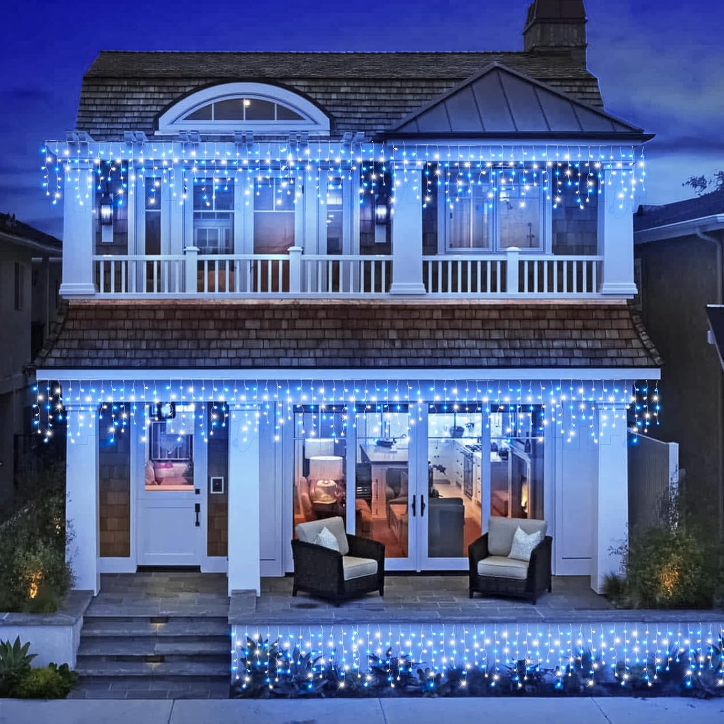Icicle Lights for Outside, 33FT 400 LED Christmas Lights Outdoor with Waterproof 8 Modes, Plug in Connectable String Twinkle Light for Indoor Home Roof Window Garden Wedding Decorations, Blue White