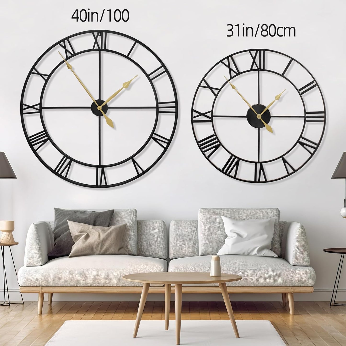 LEIKE 40 Inch Extra Large Modern Wall Clock, Oversize Rustic Round Nearly Silent Battery Operated, Black Metal Roman Numerals Wall Clocks for Living Room, Bedroom, Entrance Home Decor