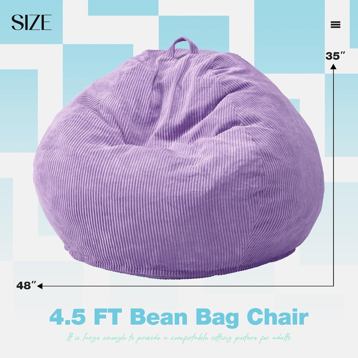 Hobestluk 4.5FT Bean Bag Chair Giant Bean Bag Chair with Filler Included Adult Bean Bag Chairs with Removable Cover for Bedroom Living Room - (Jumbo, Purple)