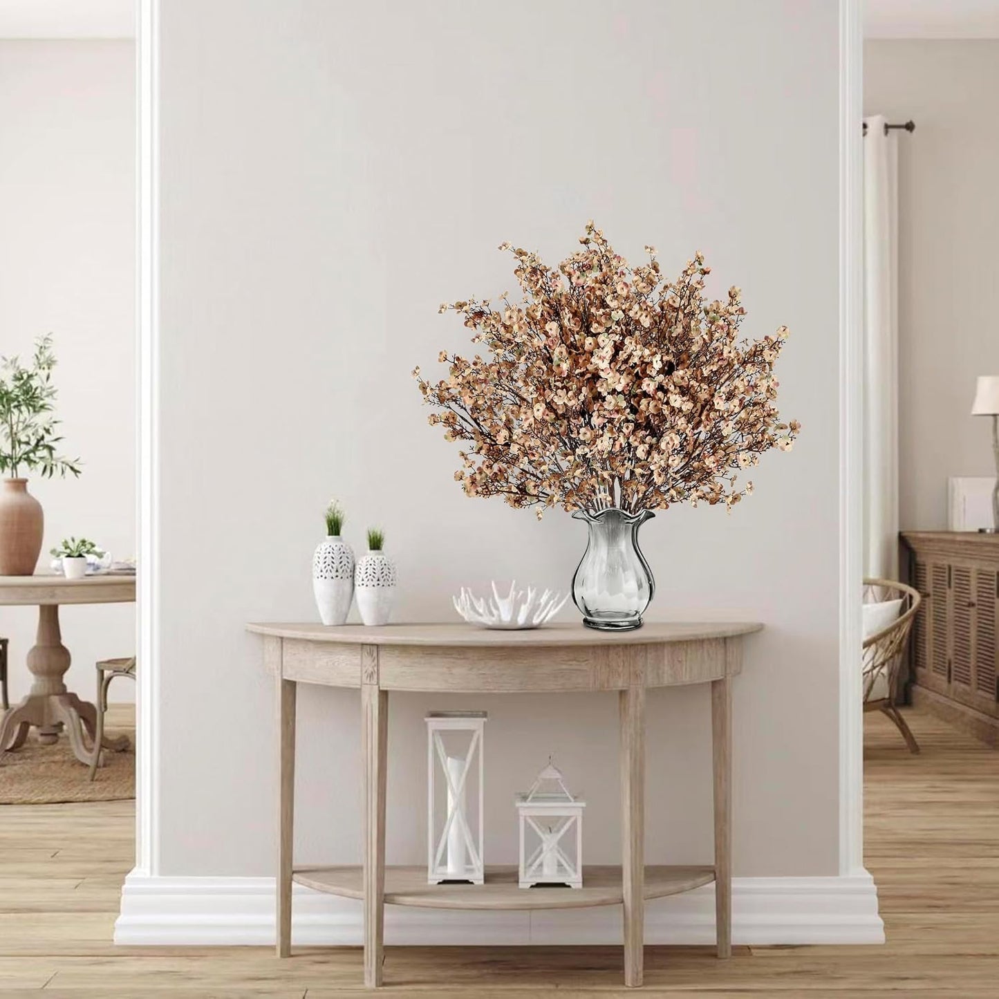 Sggvecsy 15 Pcs Babys Breath Artificial Flowers Gypsophila Bouquets Bulk Real Touch Fake Silk Flowers for Home DIY Floral Arrangement Table Centerpiece Fall Thanksgiving Autumn Decoration (Skin Brown)