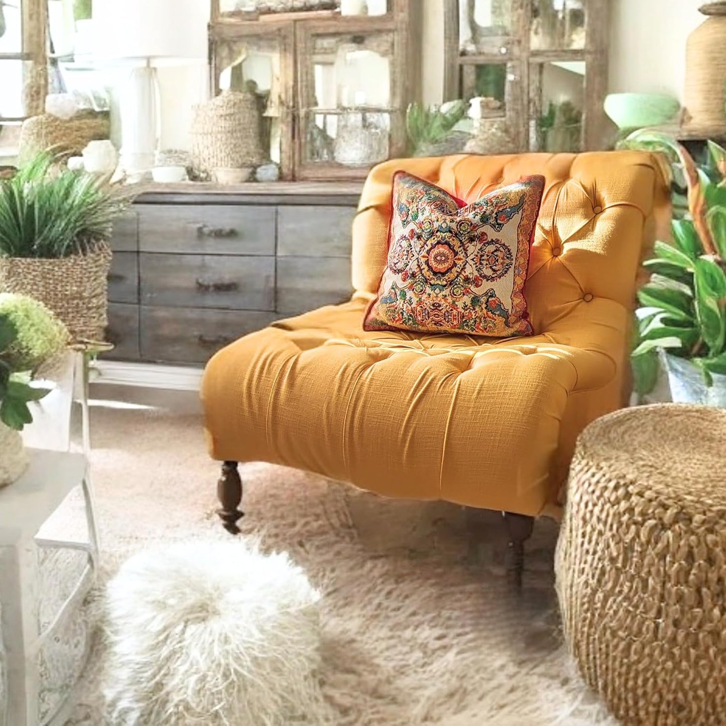 Tache Rococo Elegant Ornate Ivory Colorful Paisley Cotton Linen 18x18 Tapestry Woven Cushion Throw Pillow Cover 2 Pieces