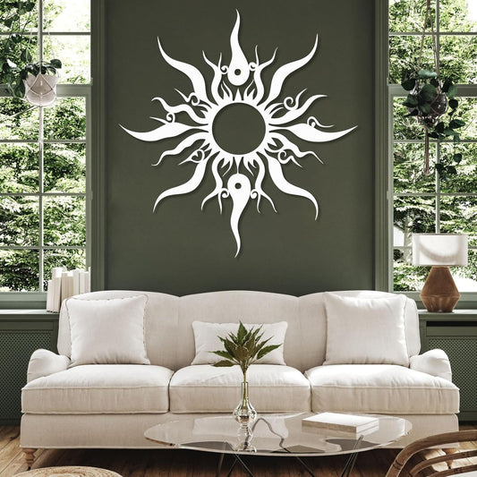 Hotuijxca Metal Wacky Sun Wall Art, Wacky Sun Metal Decor for Livingroom, Bedroom (White, 35"x34"/90x87cm, metal wall art)