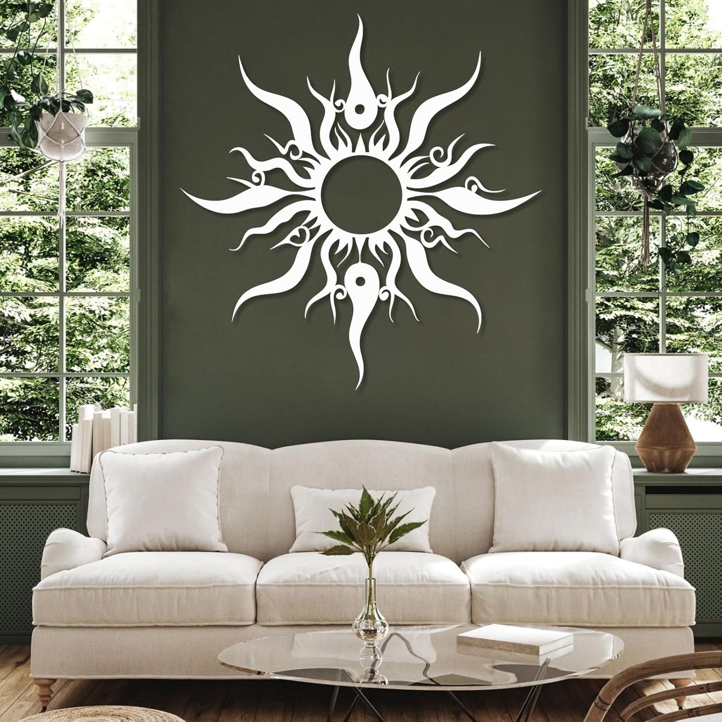 Hotuijxca Metal Wacky Sun Wall Art, Wacky Sun Metal Decor for Livingroom, Bedroom (White, 39"x38"/100x96cm, metal wall art)