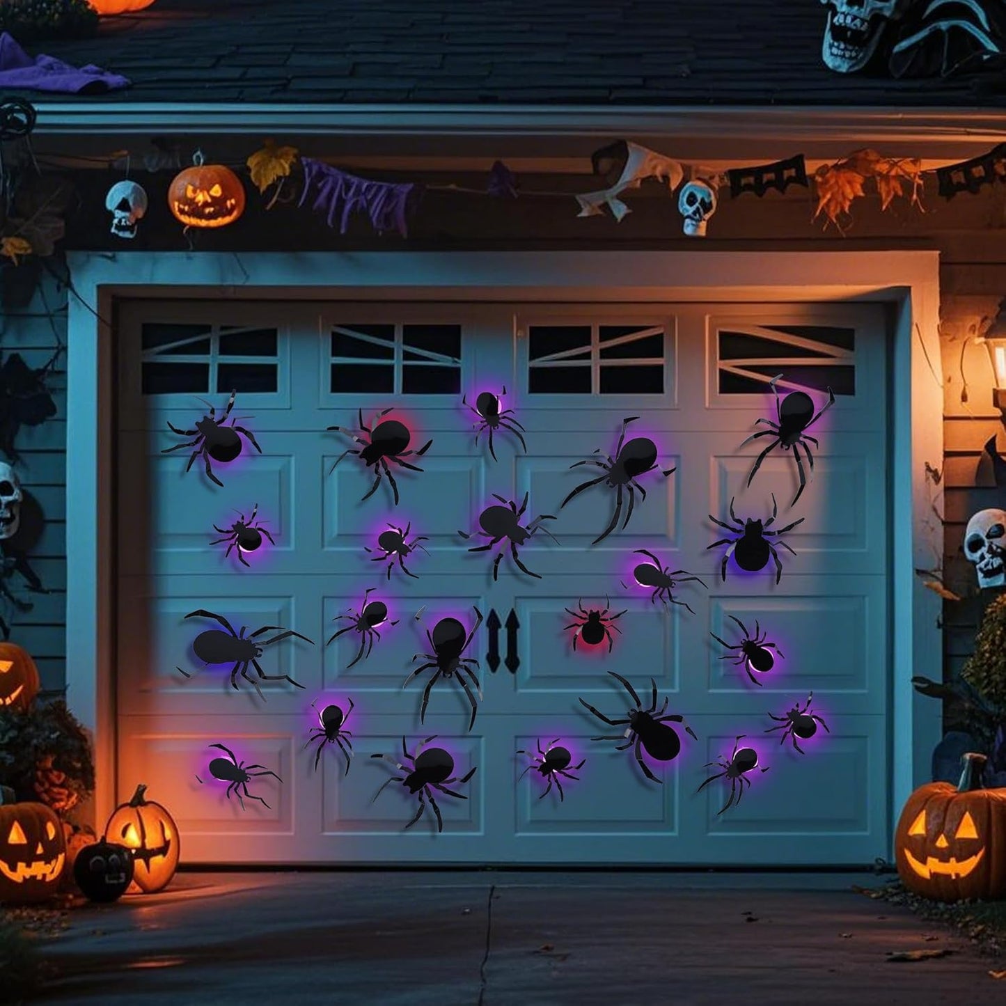 DR.DUDU 36 Pack Halloween Spider Wall Decor, 3D Window Stickers with Multi-Color LEDs, Removable Light up Spiders Wall Decals for Bathroom Home Door Party Indoor & Outdoor Decorations (Assorted Sizes)