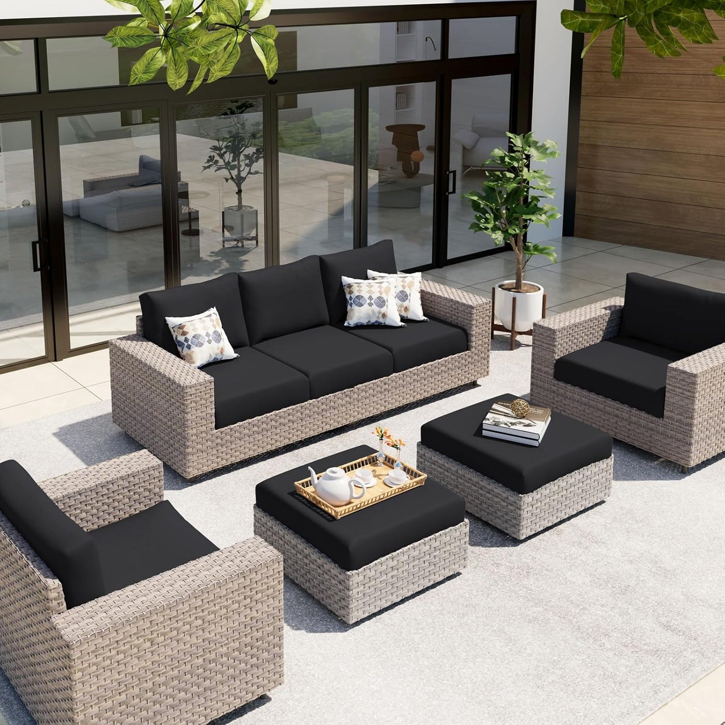 hyha Waterproof Couch Cushion Covers, Stretch Sofa Couch Seat Slipcover for Dog Washable, Non-Slip Waterproof Outdoor Cushion Covers for Patio Furniture Replacement (1 Piece for Small, Black)